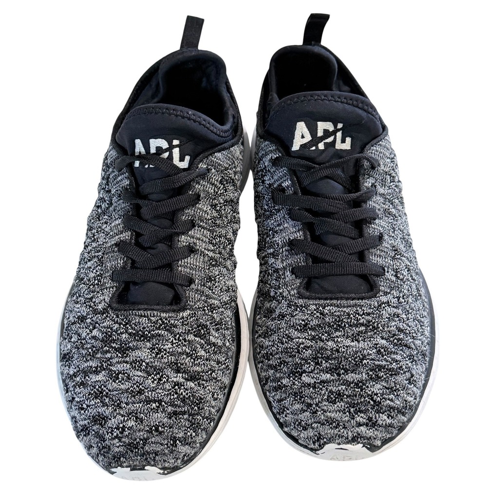 APL TechLoom Phantom Women 8.5 Running Shoes Black White Heathered Knit Sneakers - Picture 2 of 8